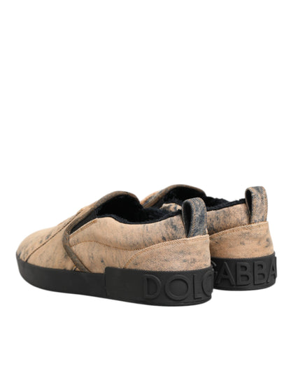 Beige Cotton Low Top Slip On Sneakers Shoes