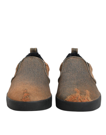 Brown Cotton Low Top Slip On Sneakers Shoes