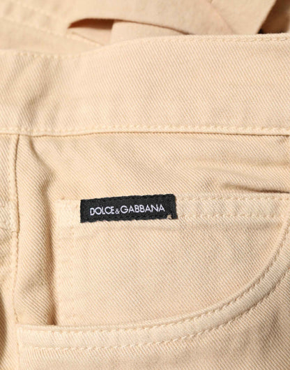Beige Cotton Skinny Regular Men Denim Jeans