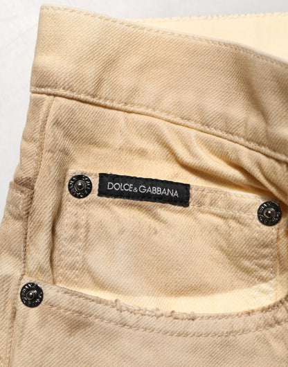 Beige Cotton Loose Tattered Men Denim Jeans