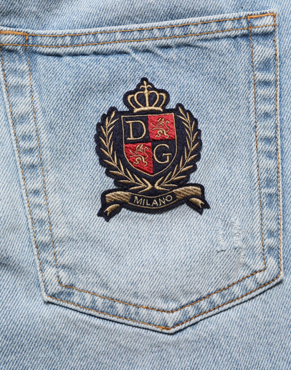 Blue Cotton Distressed Denim Bermuda  Shorts
