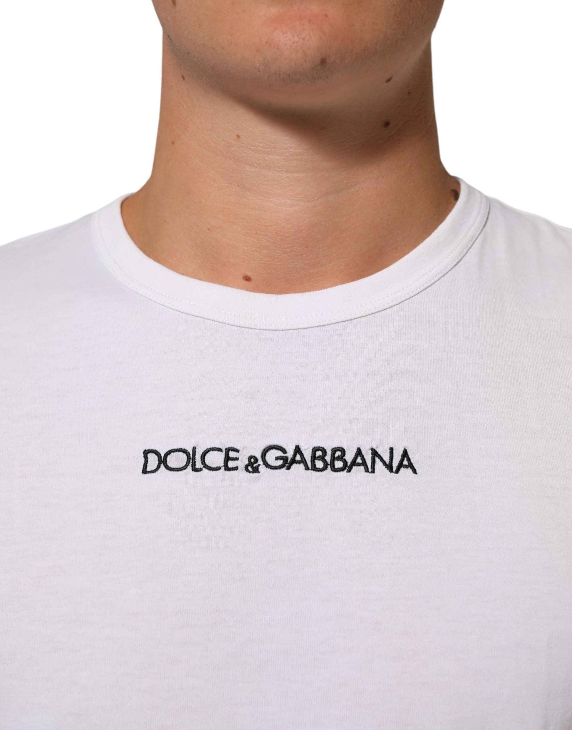 White Logo Print Cotton Crew Neck Men T-shirt