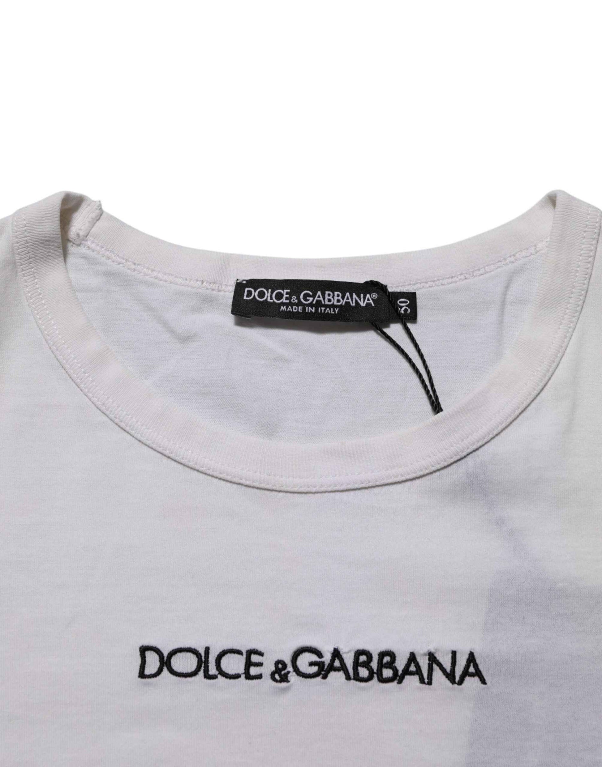 White Logo Print Cotton Crew Neck Men T-shirt