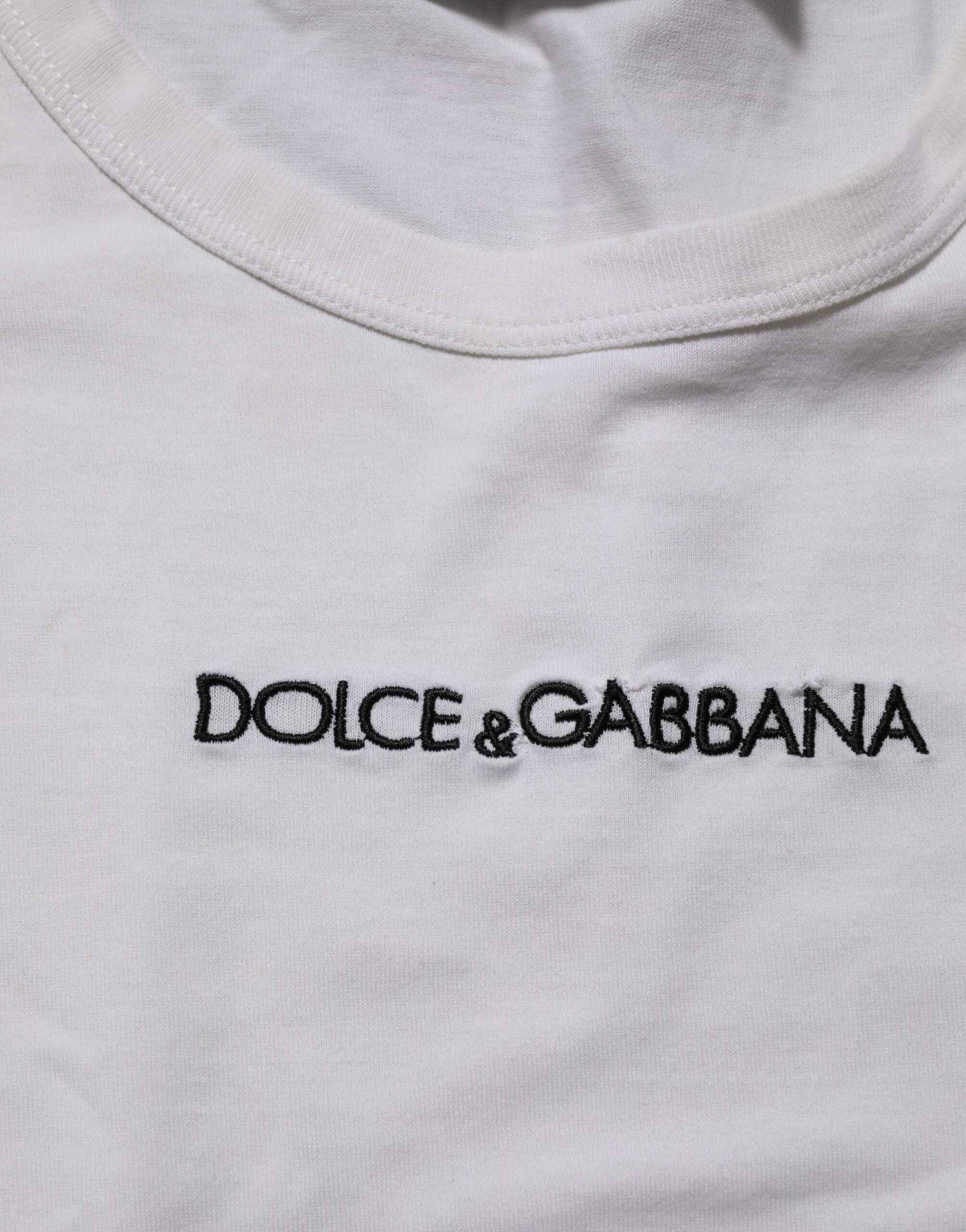White Logo Print Cotton Crew Neck Men T-shirt