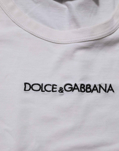 White Logo Print Cotton Crew Neck Men T-shirt