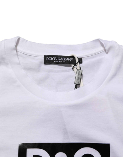 White Logo Print Cotton Crew Neck T-shirt