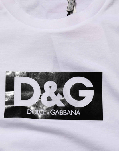 White Logo Print Cotton Crew Neck T-shirt