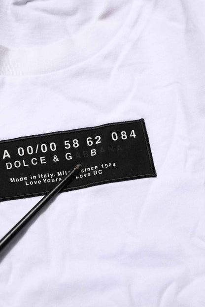 White Cotton Logo Print Crew Neck Men T-shirt