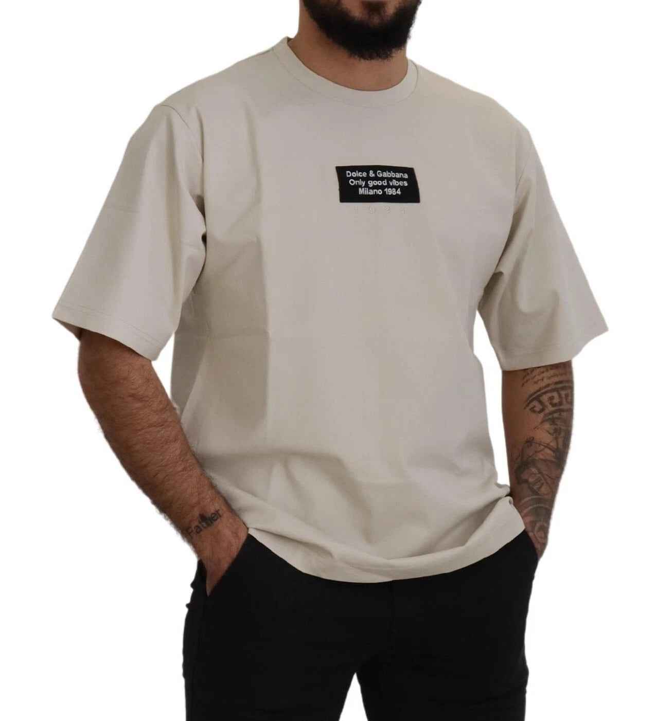 Ivory Cotton Ivory Printed Crewneck
