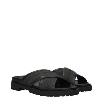 Green Fabric Flat Sandals