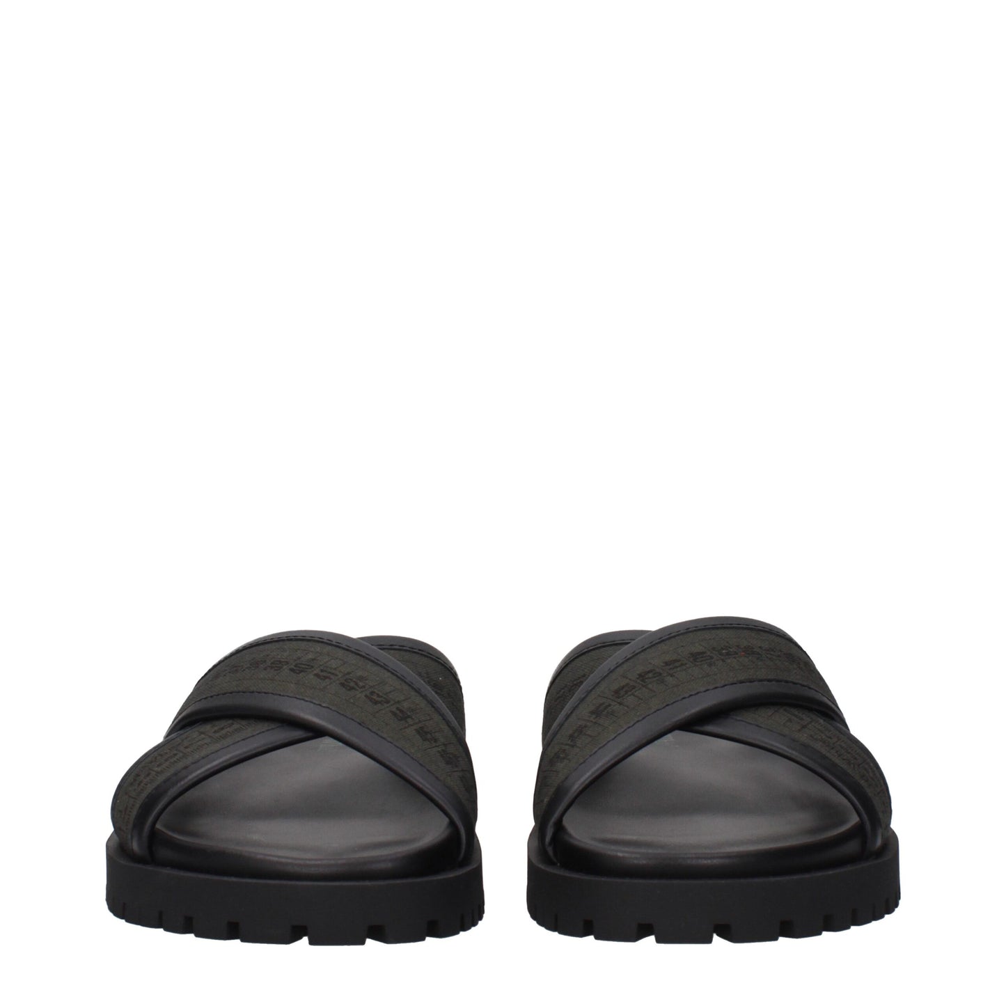 Green Fabric Flat Sandals