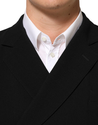 Black Wool Double Breasted Men Jacket Blazer