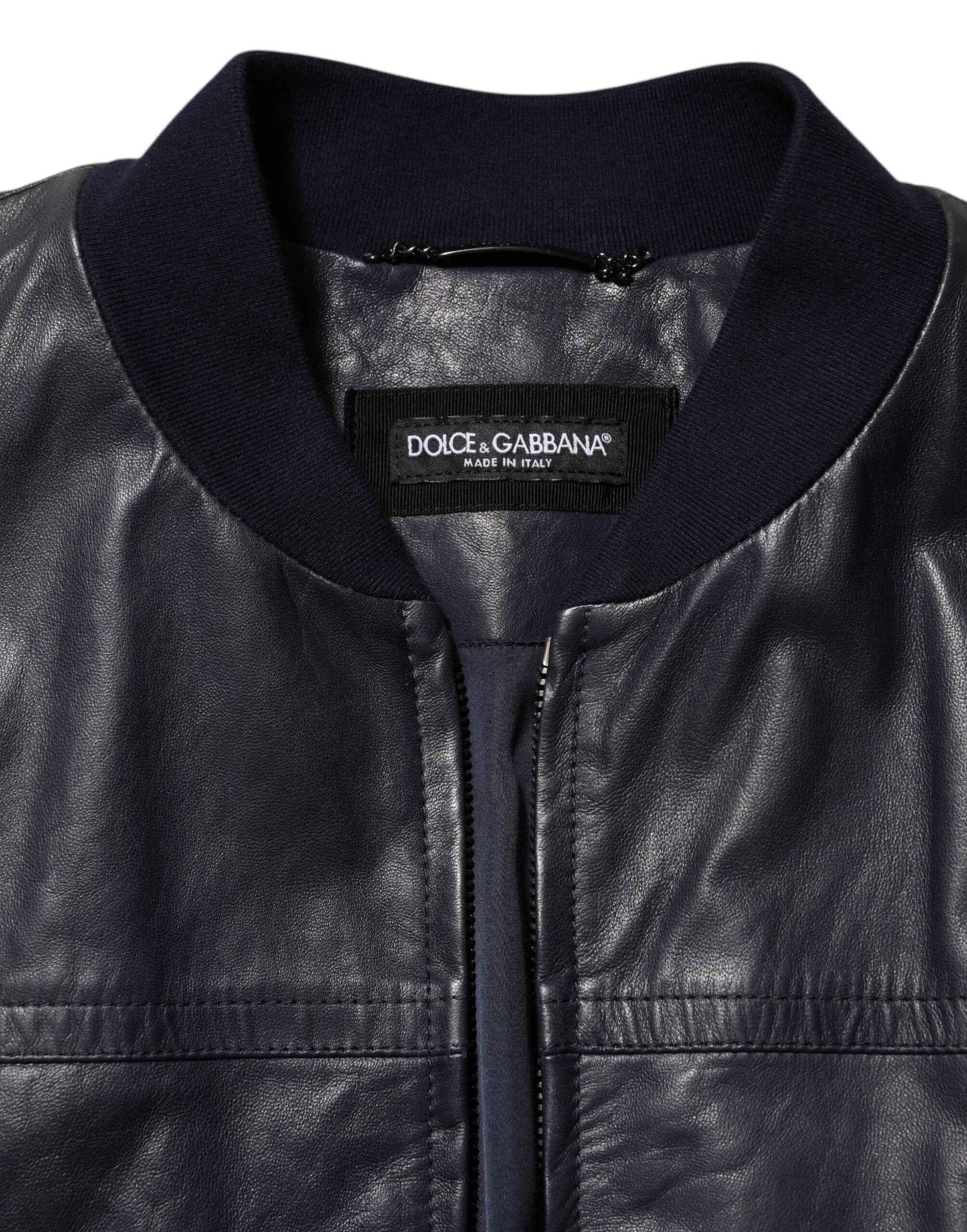 Blue Leather Full Zip Biker Blouson Jacket