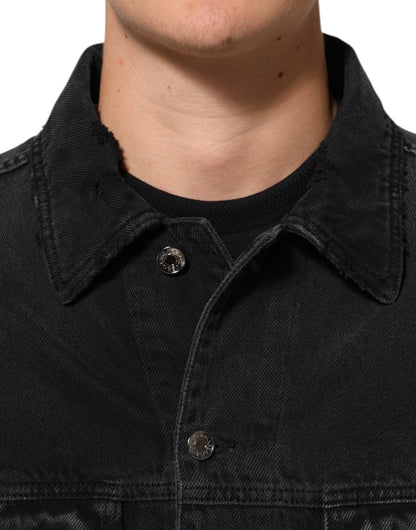 Black Cotton Stretch Denim Blouson Jacket
