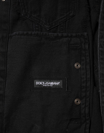 Black Cotton Stretch Denim Blouson Jacket