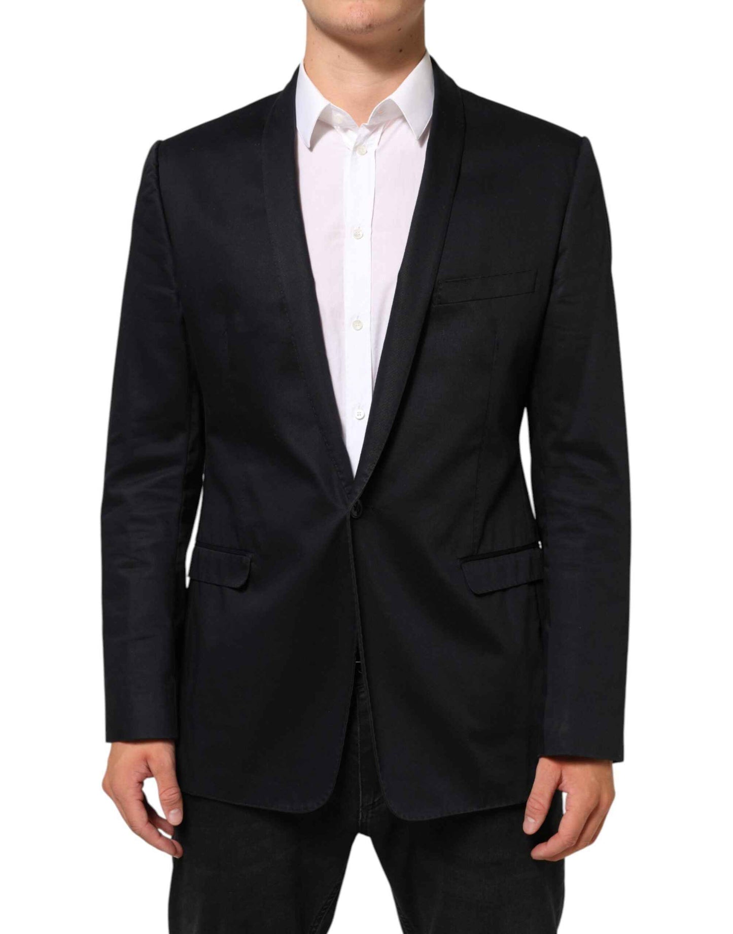 Black Cotton 1 Button Suit Jacket Blazer