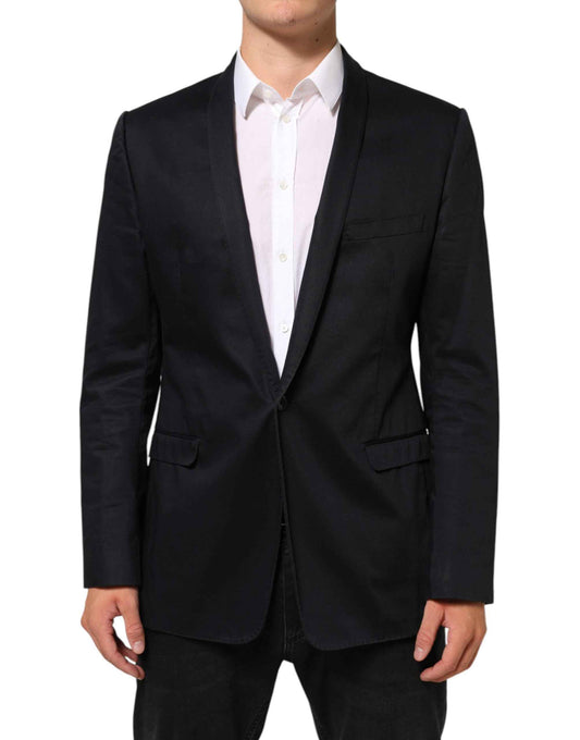 Black Cotton 1 Button Suit Jacket Blazer