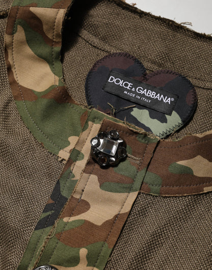 Brown Camouflage Linen Button Down Jacket