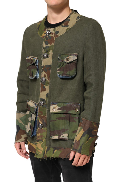 Brown Camouflage Linen Button Down Jacket