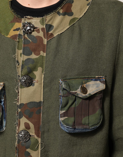 Brown Camouflage Linen Button Down Jacket