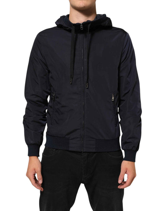 Blue Logo Tape Hooded Full Zip Bomber Jacket