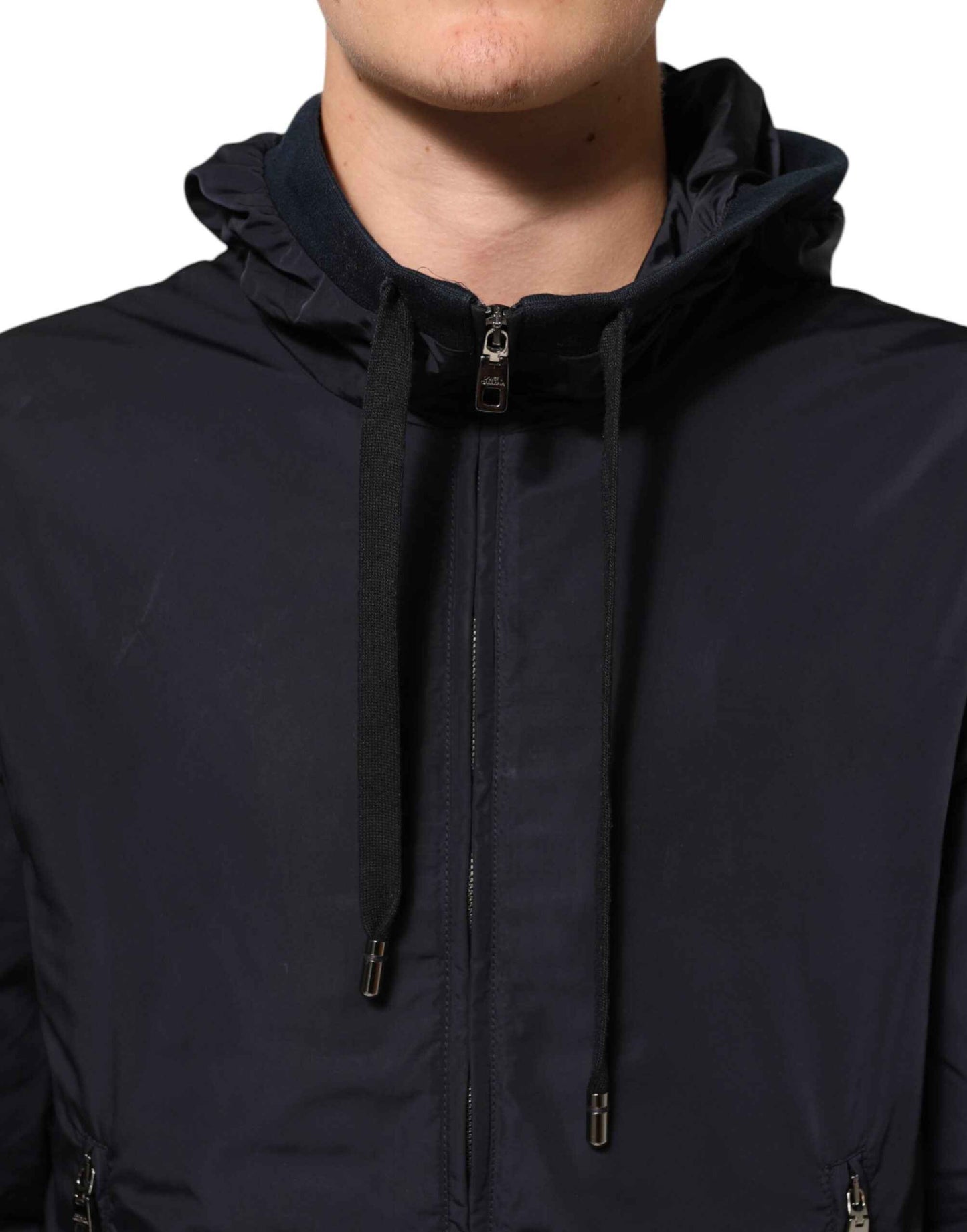 Blue Logo Tape Hooded Full Zip Bomber Jacket