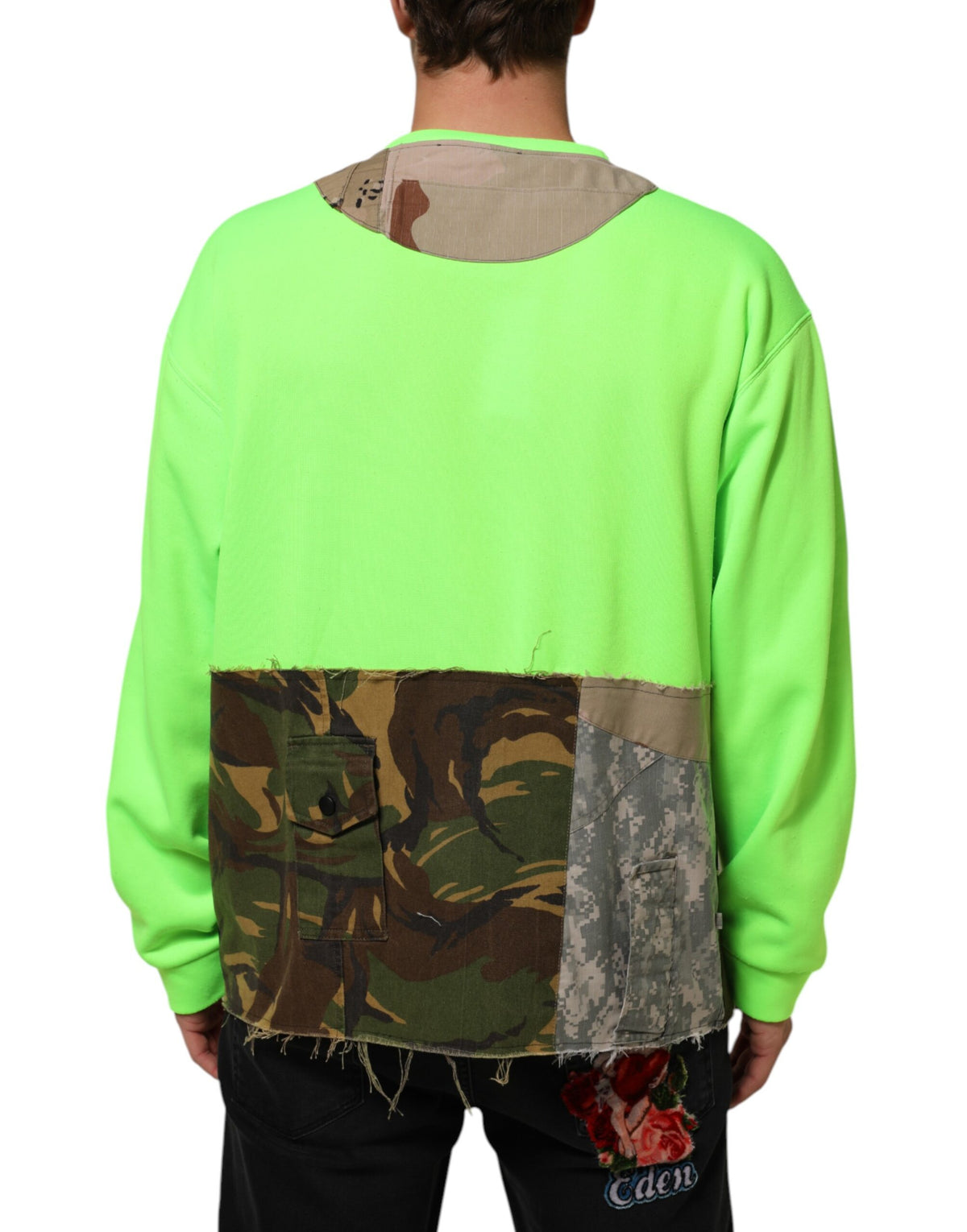 Green Patchwork Men Sweatshirt Sweater