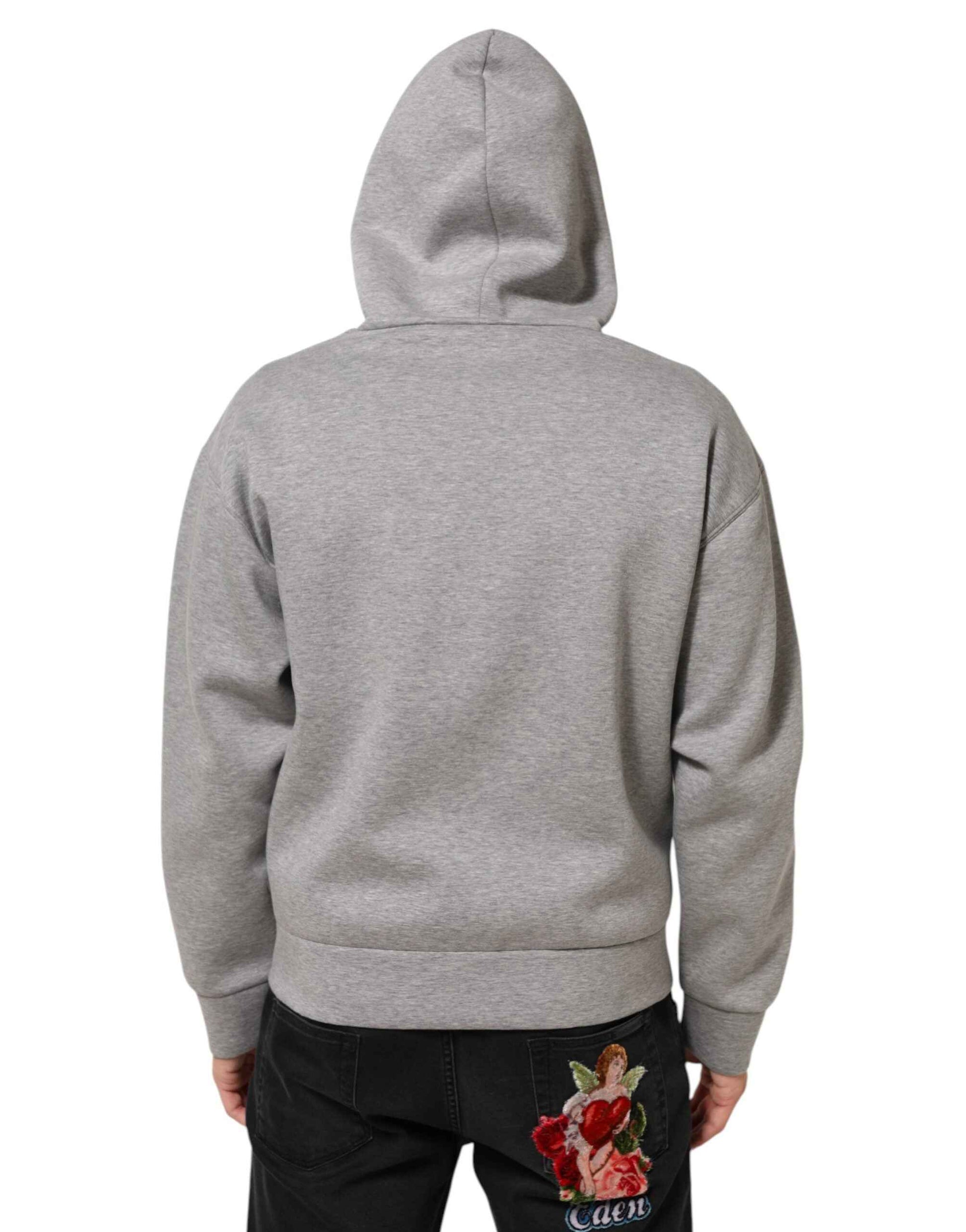 Gray Logo Cotton Hooded Sweatshirt Sweater