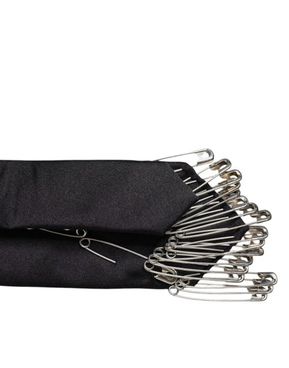 Black Safety Pins Silk Adjustable Necktie Accessory Tie