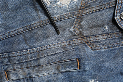 Blue Cotton Tattered Denim Blouson Jacket