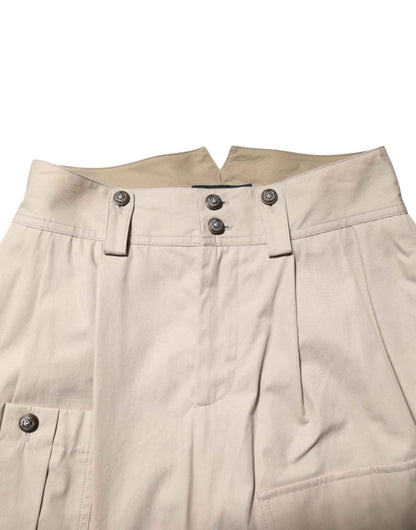 Beige Cotton Tapered Cargo Men Trouser Pants