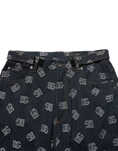 Blue Logo Print Straight Denim Men Jeans