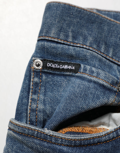 Blue Tattered Cotton Skinny Men Denim Jeans