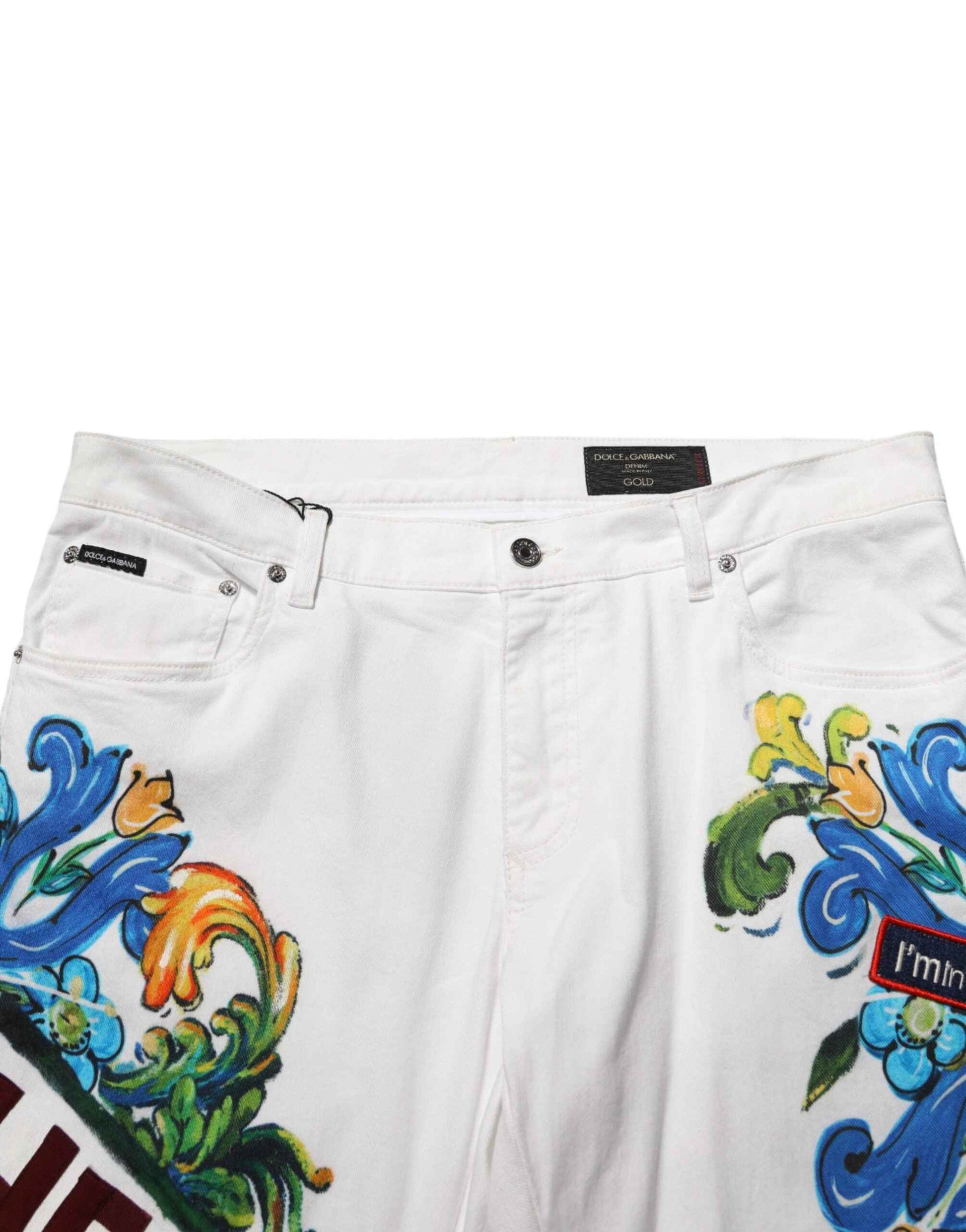 White Graffiti Print Skinny GOLD Denim Jeans