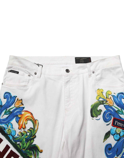 White Graffiti Print Skinny GOLD Denim Jeans