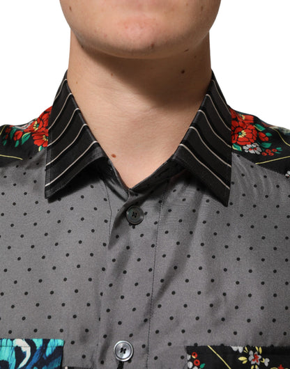 Multicolor Patchwork Long Sleeves Silk Shirt