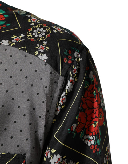 Multicolor Patchwork Long Sleeves Silk Shirt