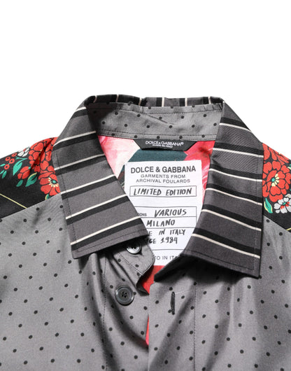 Multicolor Patchwork Long Sleeves Silk Shirt
