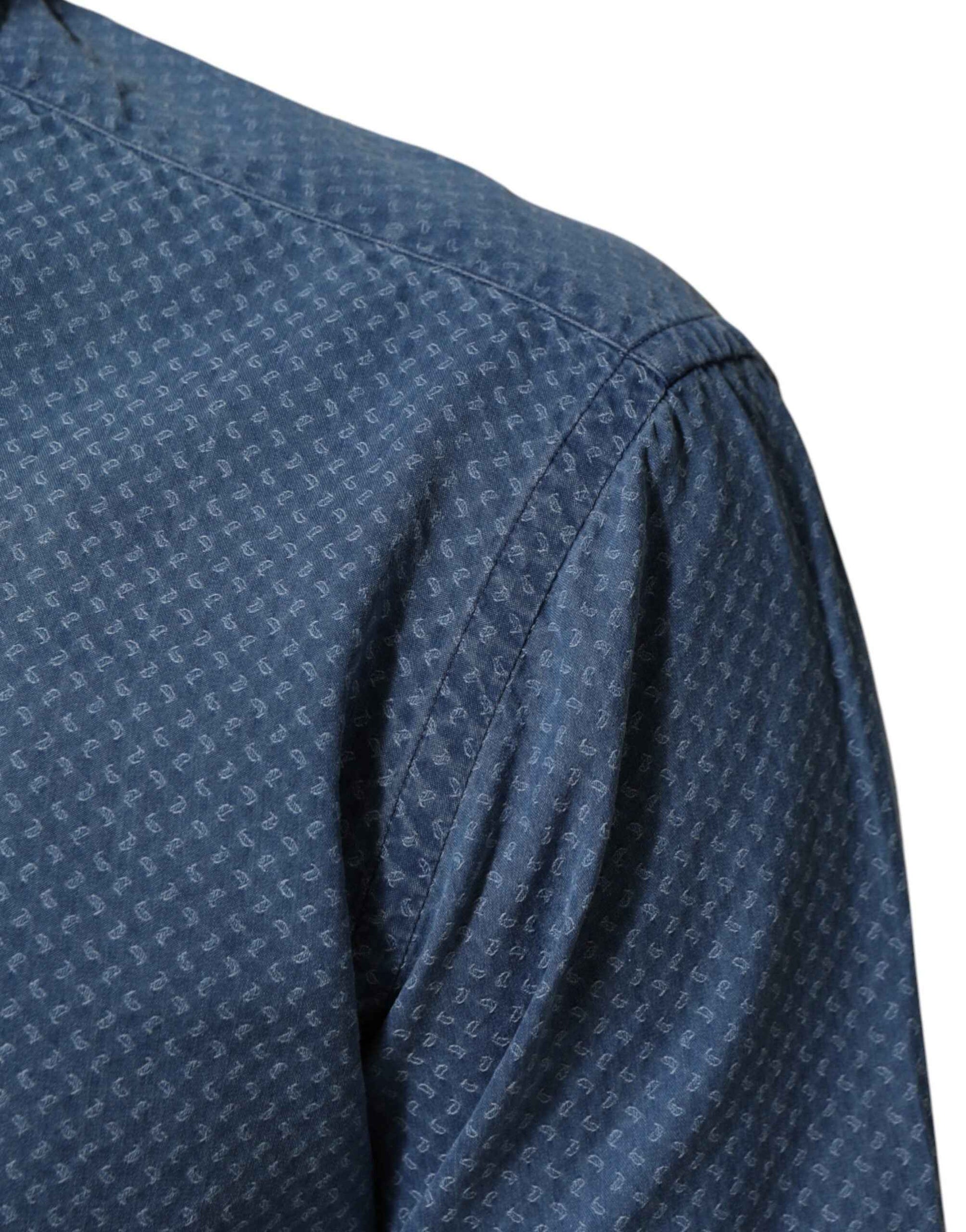 Blue Cotton Slim Fit Collared Long Sleeve Casual Shirt