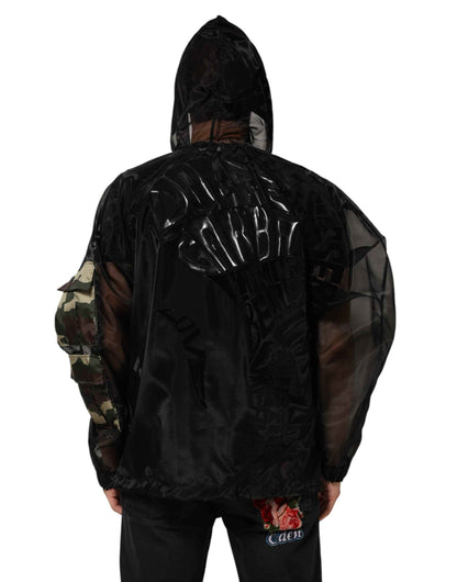Black Camouflage Hooded Men Full Zip Sweater