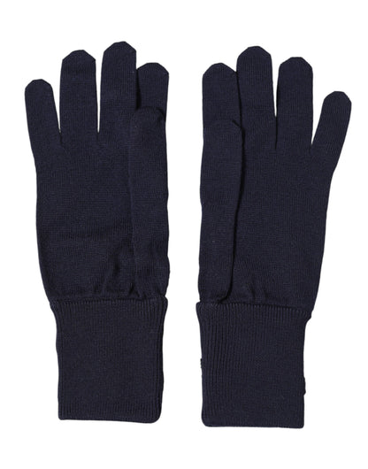 Blue Wool Knit #DGLovesLondon Embroidered Mitten Gloves
