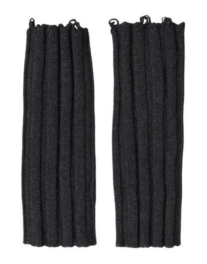 Black Virgin Wool Knitted Fingerless Gloves