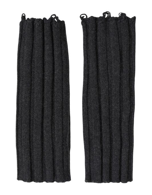 Black Virgin Wool Knitted Fingerless Gloves