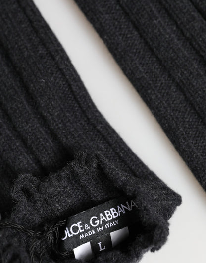 Black Virgin Wool Knitted Fingerless Gloves