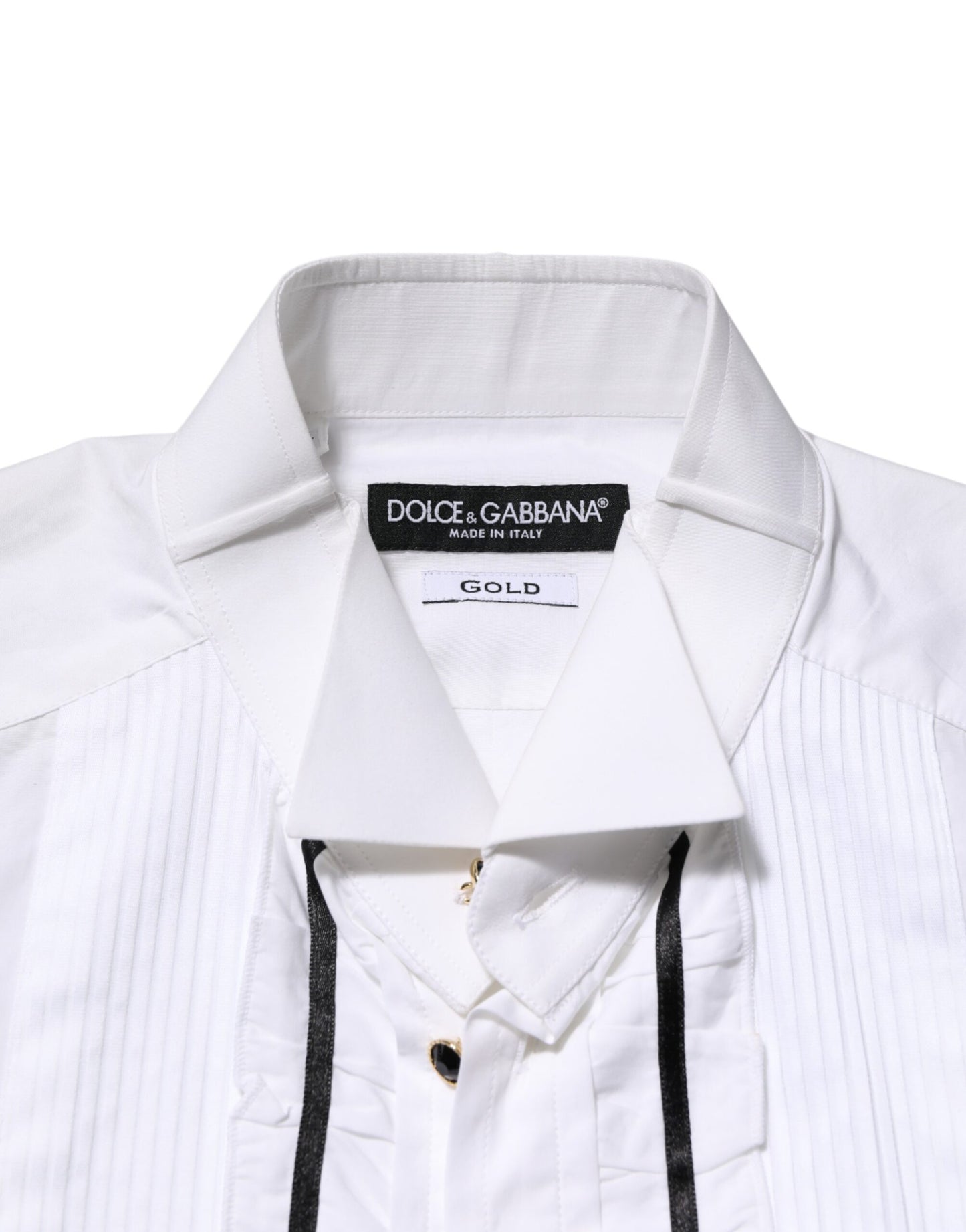 White Cotton Collared Long Sleeve GOLD Dress  Shirt