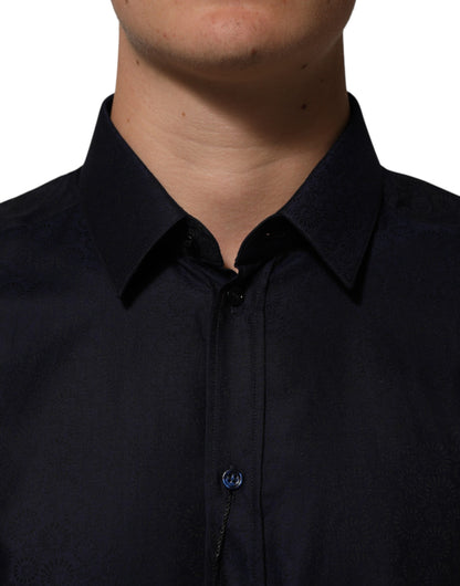 Blue Cotton Collared Long Sleeve GOLD Men Dress Shirt