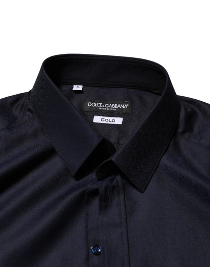 Blue Cotton Collared Long Sleeve GOLD Men Dress Shirt