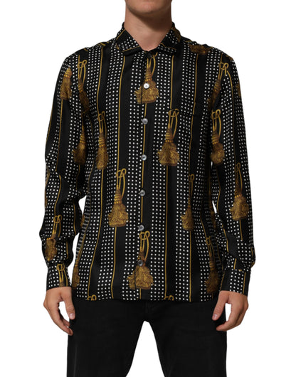 Black Dotted Tassel Silk Button Down Shirt