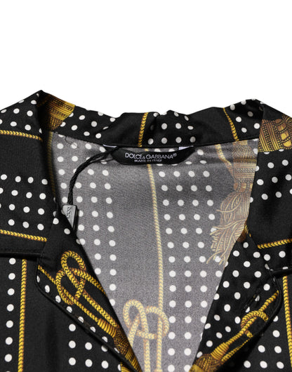 Black Dotted Tassel Silk Button Down Shirt