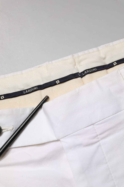 White Cotton Stretch Tapered Mid Waist Chino Pants
